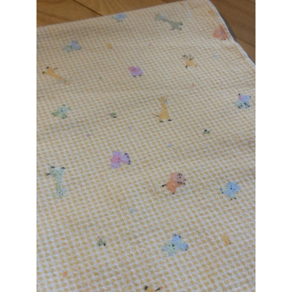 Vintage Carters  Baby Receiving Blanket Yellow Giraffe Elephant Tiger Zoo Print